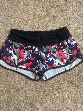 Performance Running Shorts - Black Waistband with Pink & Red Print